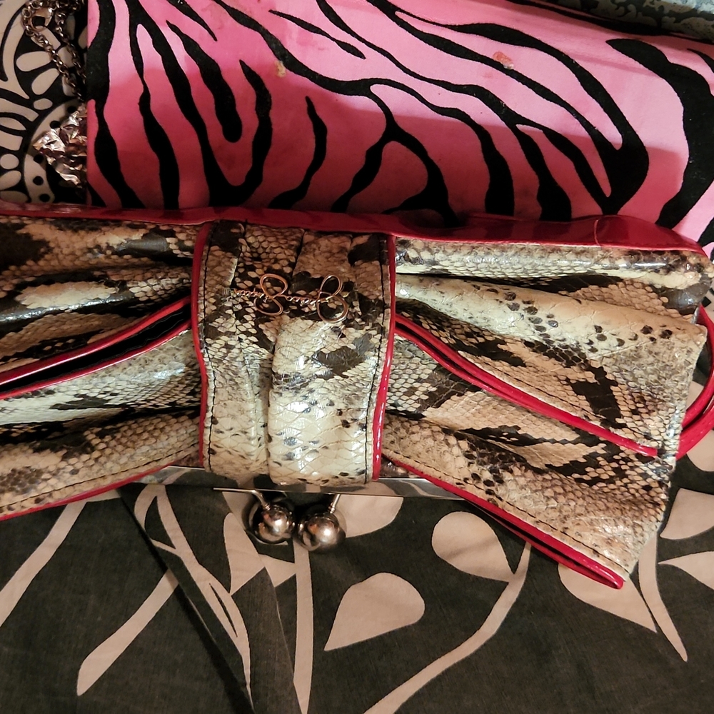 Leather snakeskin clutch ....soft n beautiful Jessica Simpson  red leather trim